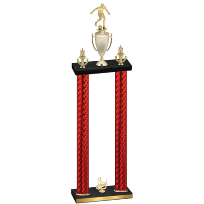 Double Red Carbon Fiber Third Place Soccer Trophy