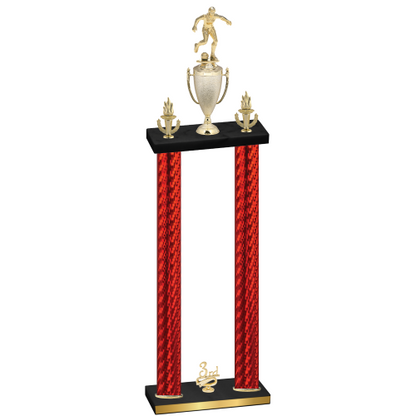 Double Red Carbon Fiber Third Place Soccer Trophy