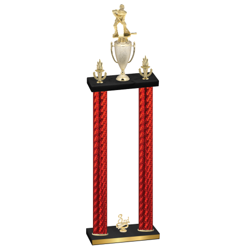 Double Red Carbon Fiber Third Place Hockey Trophy