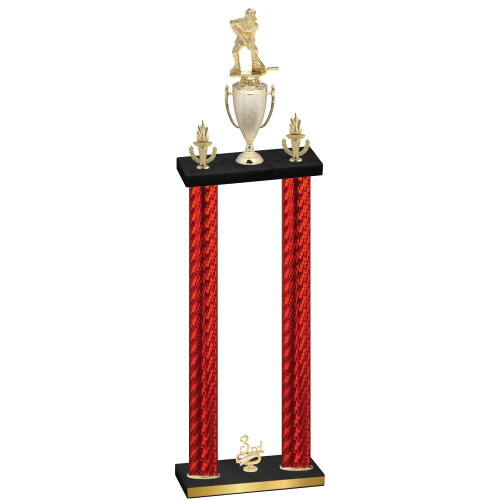 Double Red Carbon Fiber Third Place Hockey Trophy