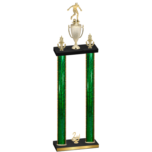 Double Green Glacier Second Place Soccer Trophy