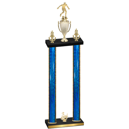 Double Blue Glacier Third Place Soccer Trophy