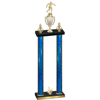 Double Blue Glacier Third Place Soccer Trophy
