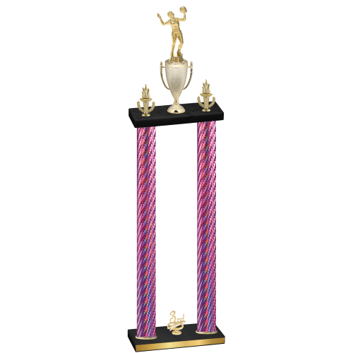 Double Pink Carbon Fiber Third Place Volleyball Trophy