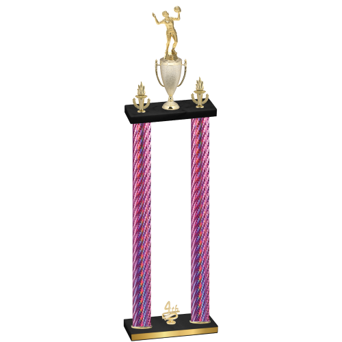 Double Pink Carbon Fiber Fourth Place Volleyball Trophy