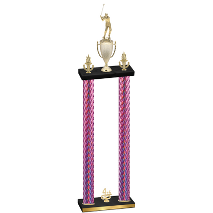 Double Pink Carbon Fiber Fourth Place Golf Trophy