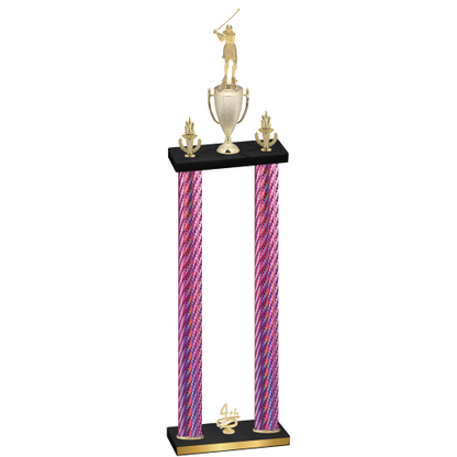 Double Pink Carbon Fiber Fourth Place Golf Trophy