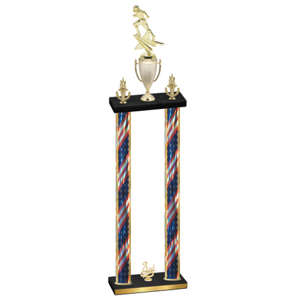 Double Flag USA Third Place Football Trophy