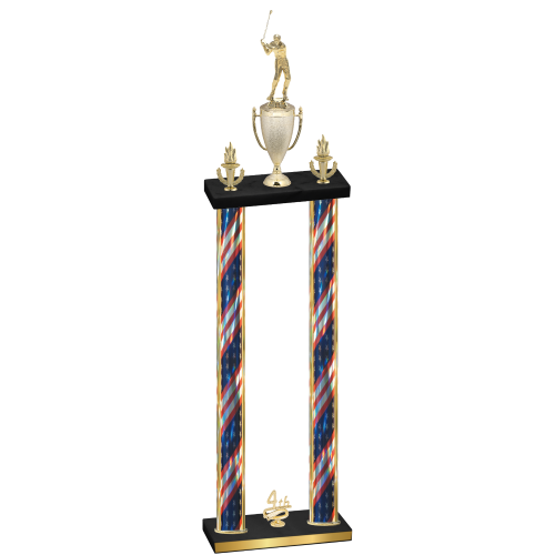 Double Flag USA Fourth Place Golf Trophy