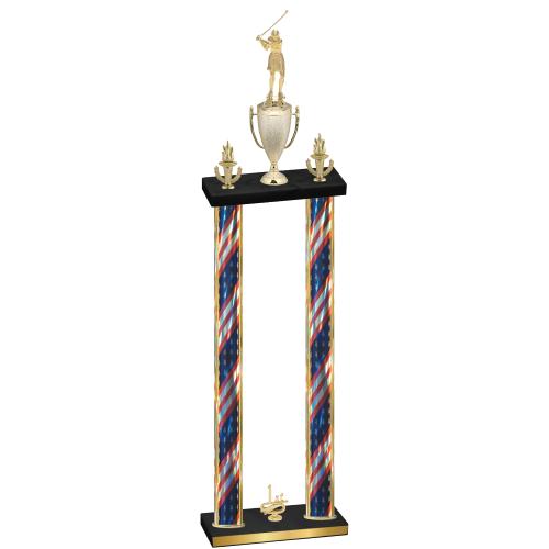Double Flag USA First Place Golf Trophy