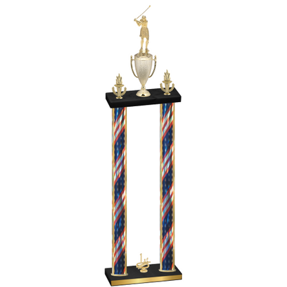 Double Flag USA First Place Golf Trophy