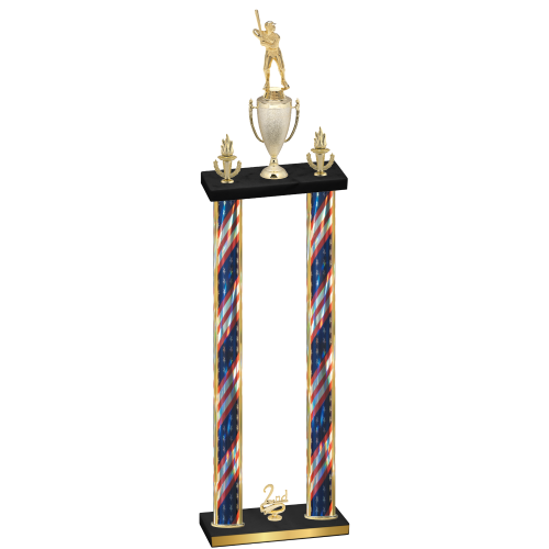 Double Flag USA Second Place Baseball Trophy