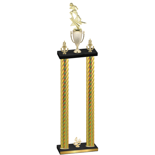 Double Gold Carbon Fiber Fourth Place Football Trophy