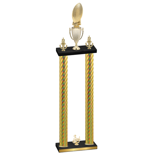 Double Gold Carbon Fiber Third Place Football Trophy