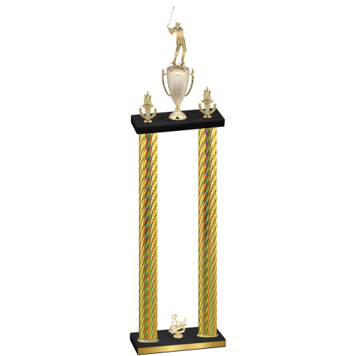 Double Gold Carbon Fiber Third Place Golf Trophy