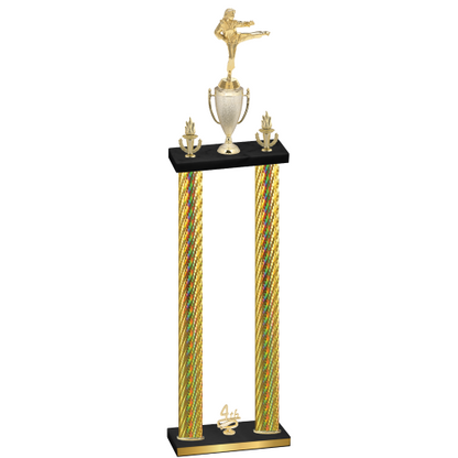 Double Gold Carbon Fiber Fourth Place Karate Trophy