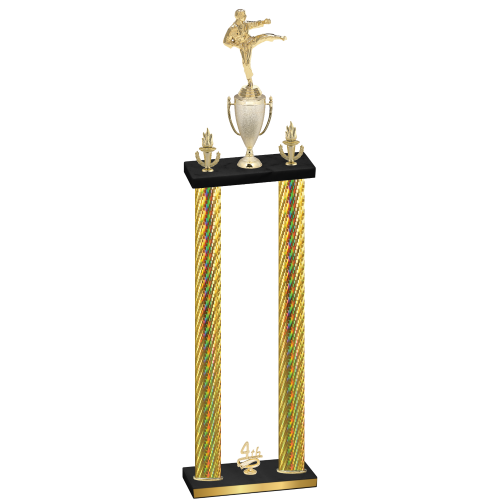 Double Gold Carbon Fiber Fourth Place Karate Trophy