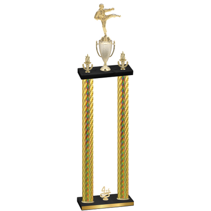 Double Gold Carbon Fiber Fourth Place Karate Trophy
