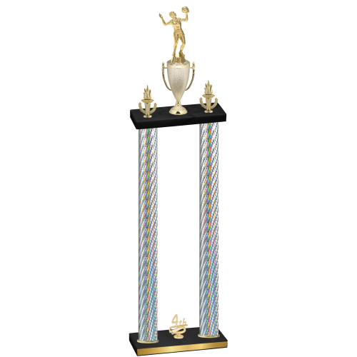 Double Silver Carbon Fiber Fourth Place Volleyball Trophy