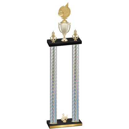 Double Silver Carbon Fiber Third Place Volleyball Trophy
