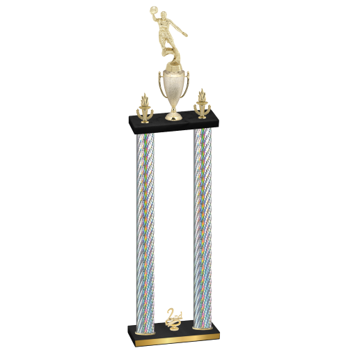 Double Silver Carbon Fiber Second Place Basketball Trophy