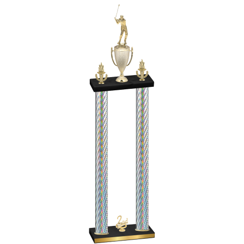 Double Silver Carbon Fiber Second Place Golf Trophy