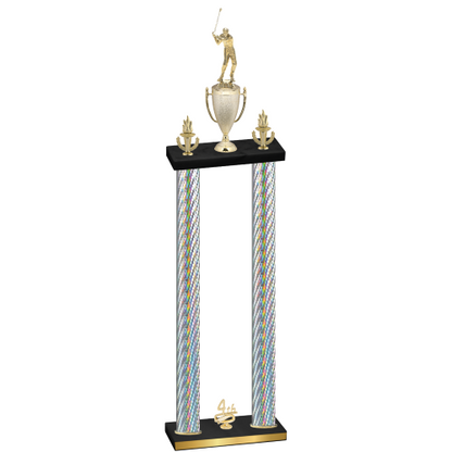 Double Silver Carbon Fiber Fourth Place Golf Trophy