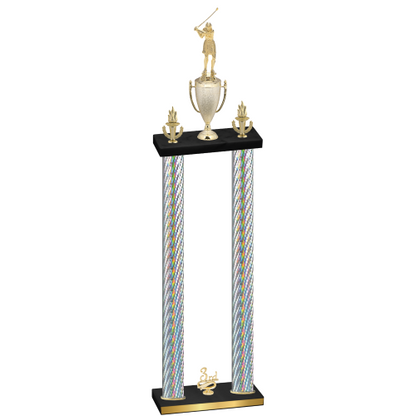 Double Silver Carbon Fiber Third Place Golf Trophy