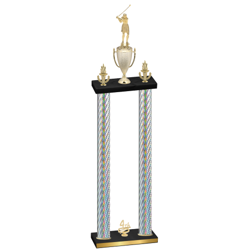 Double Silver Carbon Fiber Fourth Place Golf Trophy
