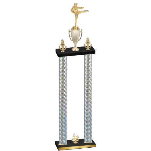 Double Silver Carbon Fiber Fourth Place Karate Trophy