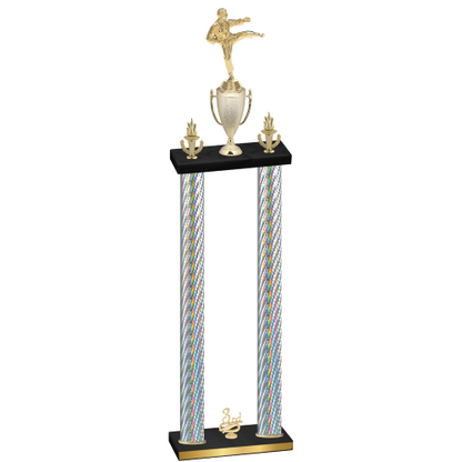 Double Silver Carbon Fiber Third Place Karate Trophy