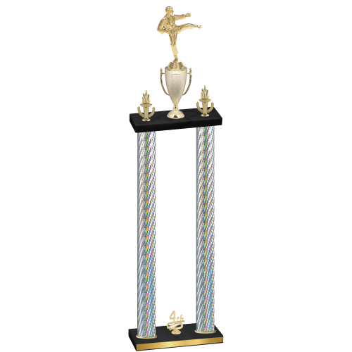 Double Silver Carbon Fiber Fourth Place Karate Trophy
