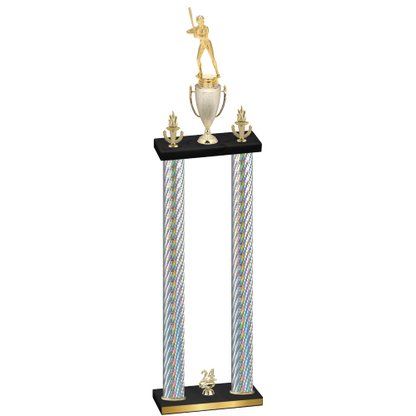 Double Silver Carbon Fiber Year Softball Trophy