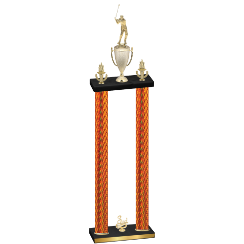 Double Orange Carbon Fiber Third Place Golf Trophy