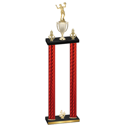 Double Red Carbon Fiber Fourth Place Volleyball Trophy
