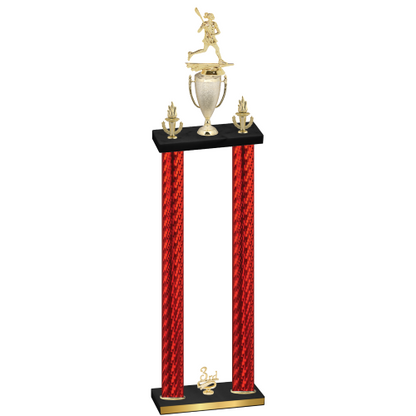 Double Red Carbon Fiber Third Place Lacrosse Trophy