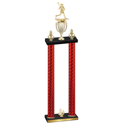 Double Red Carbon Fiber Fourth Place Lacrosse Trophy