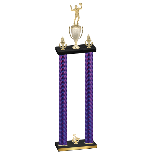 Double Purple Carbon Fiber Third Place Volleyball Trophy