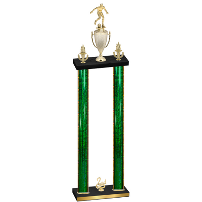 Double Green Glacier Second Place Soccer Trophy