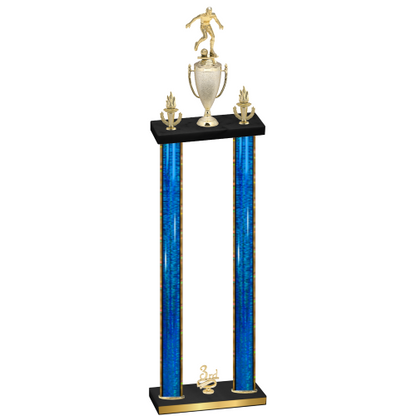 Double Blue Glacier Third Place Soccer Trophy