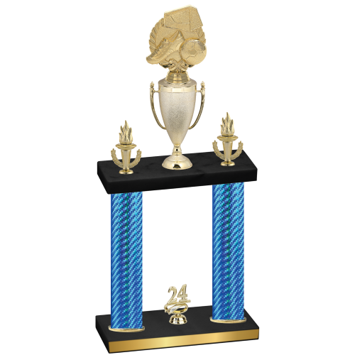 Double Blue Carbon Fiber Year Soccer Trophy