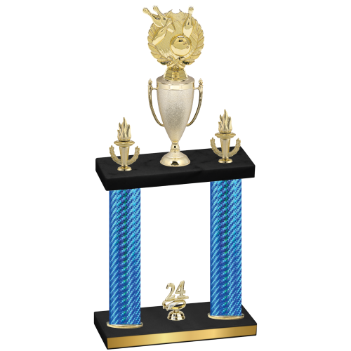 Double Blue Carbon Fiber Year Bowling Trophy
