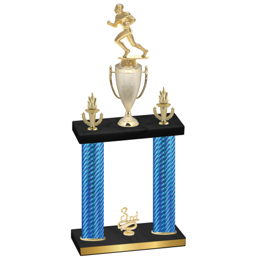 Double Blue Carbon Fiber Third Place Football Trophy
