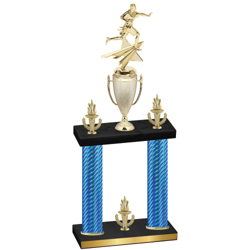 Double Blue Carbon Fiber Victory Flag Football Trophy