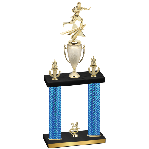 Double Blue Carbon Fiber Year Flag Football Trophy