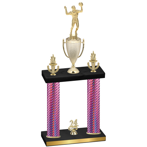 Double Pink Carbon Fiber Year Volleyball Trophy
