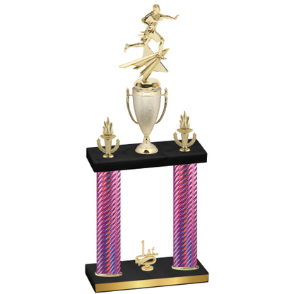 Double Pink Carbon Fiber First Place Flag Football Trophy