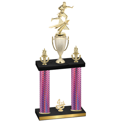 Double Pink Carbon Fiber Fourth Place Flag Football Trophy