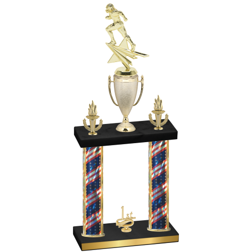 Double Flag USA First Place Football Trophy