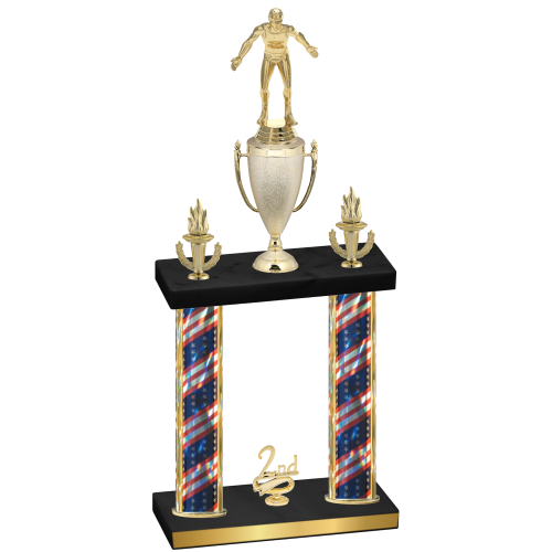 Double Flag USA Second Place Wrestling Trophy